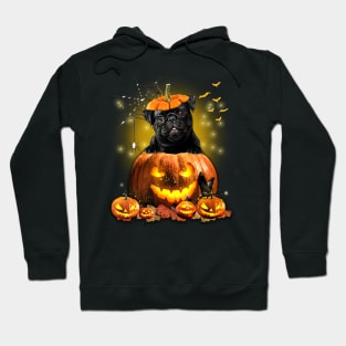 Black Pug Spooky Halloween Pumpkin Dog Head Hoodie